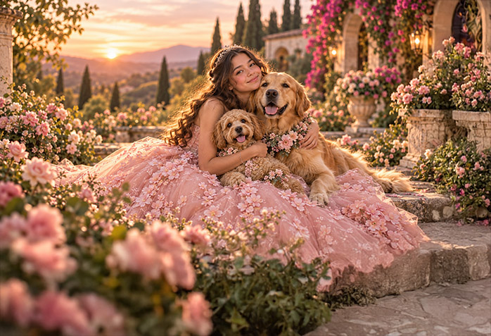 Renata con sus perritos
